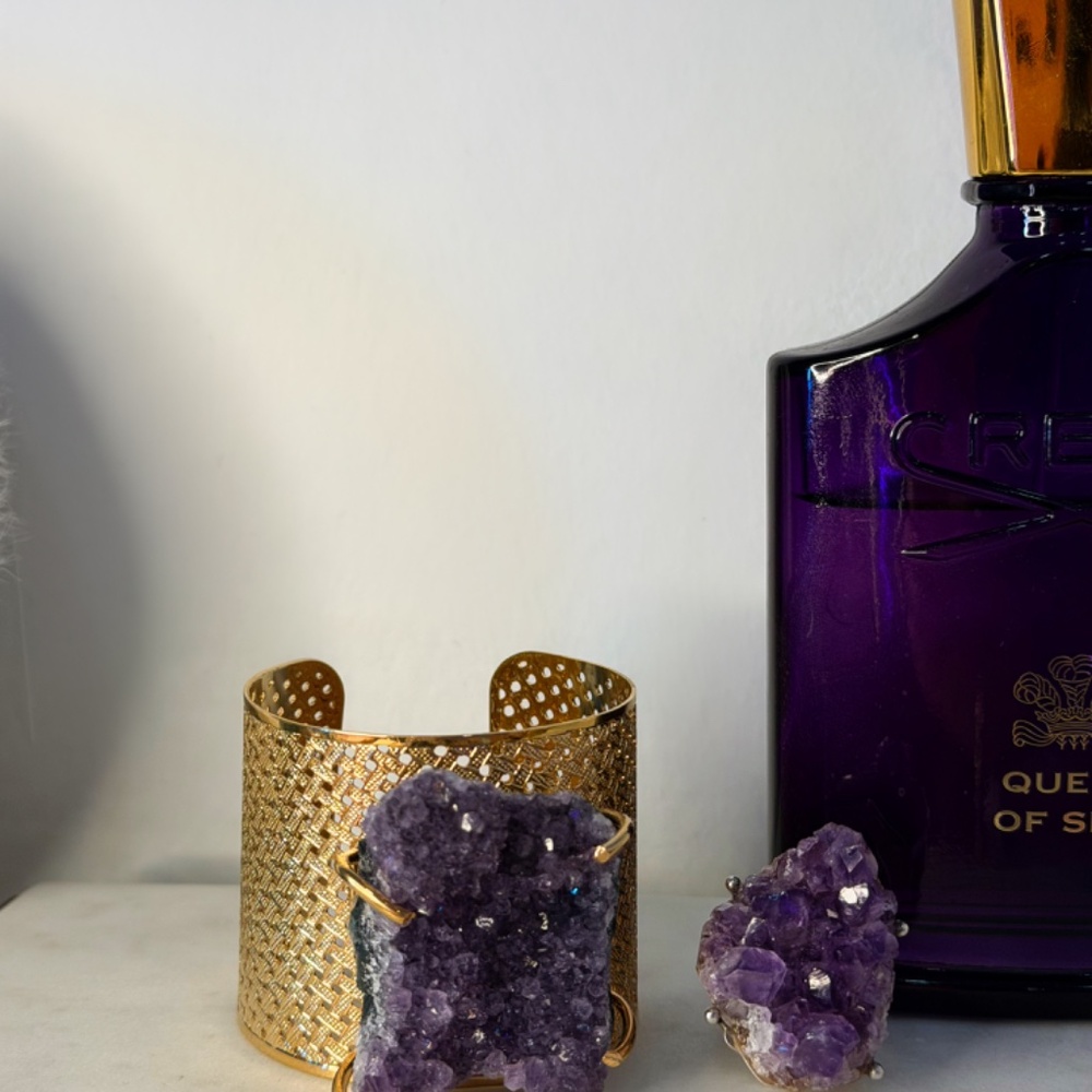 18 K Gold Platted Druzy Amethyst Statement Bracel… - image 3